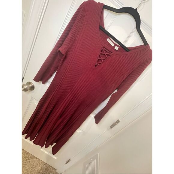 Cato women’s sweater dress size large maroon ribbed stretchy - Picture 1 of 6